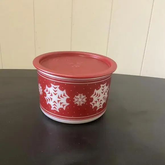 Tupperware One-Touch B Christmas Red Snowflake Canister - Red Lid - #2708 - EUC - Picture 7 of 7